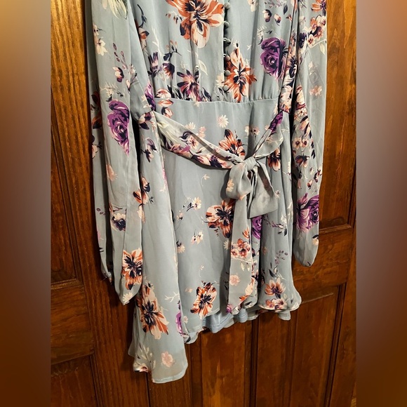 Lulu’s Always Yours Light Blue Floral Print Long Sleeve Skater Dress Size XL NWT - Picture 11 of 12